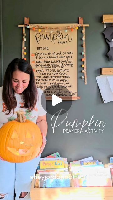 Jordan | 1 Corinthians 15:10 on Instagram: "Comment 'pumpkin prayer' for 3 free printables (two versions of what I wrote on the kraft paper and one coloring page that goes with them) plus the saw I used- seriously cuts through the pumpkin like butter, and the cutest book for the mama who loves Jesus + pumpkins. Biblical references in the book are great conversation starters with your little ones.

We had so much fun carving our first pumpkin of the season and the kids named him Porky 🤣😂 who even knows where these ideas come from.

♡Jordan 

#momoflittles #intentionalmotherhood #halloweeninspo #halloweenforkids #fallfun #pumpkinseason" Pumpkin Prayer, Halloween Inspo, Great Conversation Starters, Spoken Word, Conversation Starters, Fall Fun, Halloween Kids, Kraft Paper, Kid Names