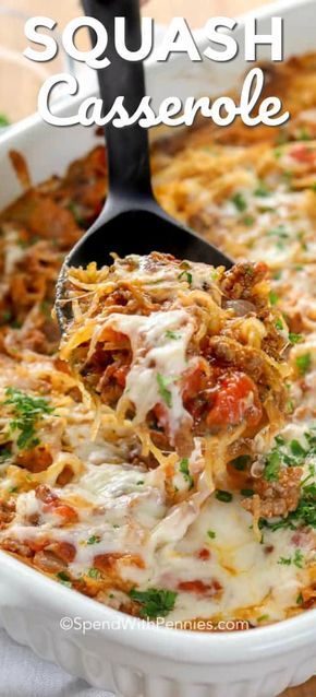 This simple spaghetti squash casserole is one of our favorite weeknight casserole recipes. It is bursting with flavors, healthy, and low carb! #spendwithpennies #spaghetti #spaghettisquash #spaghettisquashcasserole #casserole #easycasserole Spaghetti Squash Recipes Vegan, Healthy Squash Recipes, Spaghetti Squash Recipes Healthy, Spaghetti Squash Recipes Easy, Spaghetti Squash Casserole, Simple Spaghetti, Healthy Casserole Recipes, Spaghetti Casserole, Spaghetti Squash Recipes