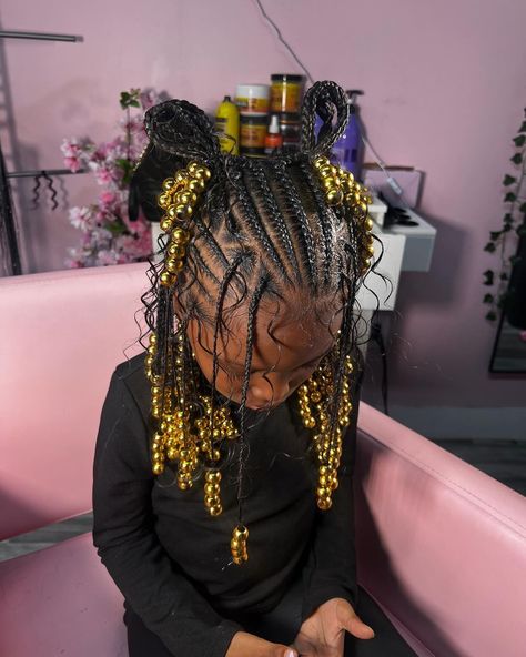 15 Stitch Braids Styles That Will Turn Heads Braids For 11-12, Natural Braided Hairstyles Real Hair, Kids Fulani Braids, Kids Braids With Beads, Kids' Hairstyles, Toddler Braided Hairstyles, Black Kids Braids Hairstyles, Kay Kay, Cute Toddler Hairstyles