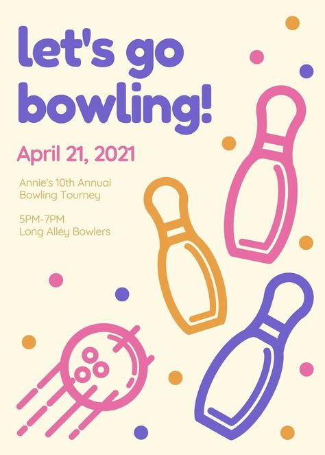 Cream Polka Dots Illustrated Bowling Invitation (Portrait) - Templates by Canva Bowling Invitations, Bowling Tournament, Bowling Party Invitations, Bowling Party, Square Card, Party Invite Template, Post Templates, Bowling, Party Gifts