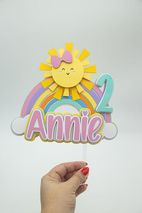 Cricut Cake Topper, Sunshine Cake Topper, Sunshine Birthday Cakes, Sunshine Birthday Party, Cake Toppers Birthday, Sensitive Soul, Rainbow Cake Topper, Sunshine Birthday Parties, Cricut Cake