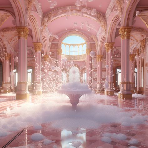 Pink Fantasy World, Pink Ballroom, Ice Cream World, Magical Library, Castle Floor Plan, Castle Rooms, Portal Art, Wonderland Artwork, Dream Bedroom Inspiration