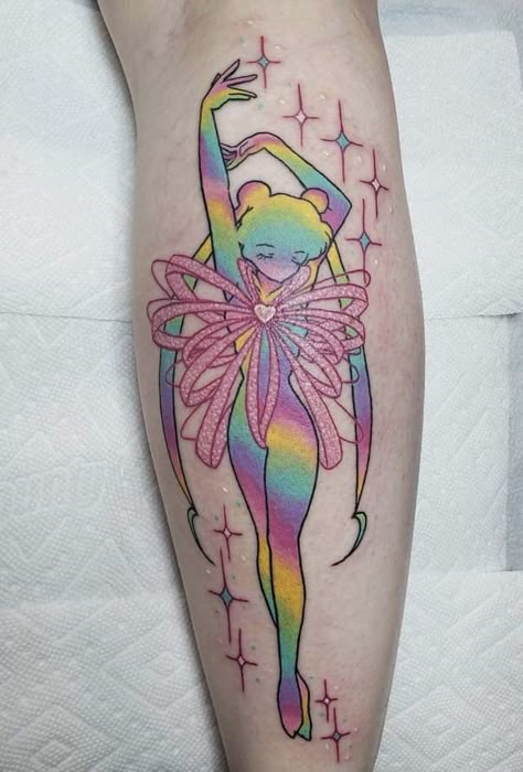 Cute Arm Sleeve Tattoos, Yami Kawaii Tattoo, Colorful Tattoo, Sailor Moon Tattoo, Funky Tattoos, Moon Tattoos, Muster Tattoos, Cute Tats, Kawaii Tattoo