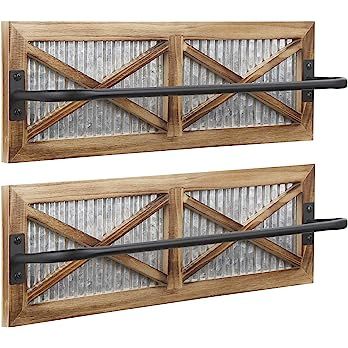 Amazon.com: 2PCS Rustic Bathroom Towel Rack, Butizone Wall Mounted Towel Bar Holder with Weathered Wood and Corrugated Galvanized Metal, Farmhouse Rack for Hanging Towel (Towels are not Included) : Home & Kitchen Wood Towel Holder, Rustic Towel Rack, Wood Towel Rack, Metal Towel Racks, Shadow Box Picture Frames, Shadow Box Display Case, Bathroom Towel Rack, Rustic Coat Rack, Wall Mounted Towel Rack