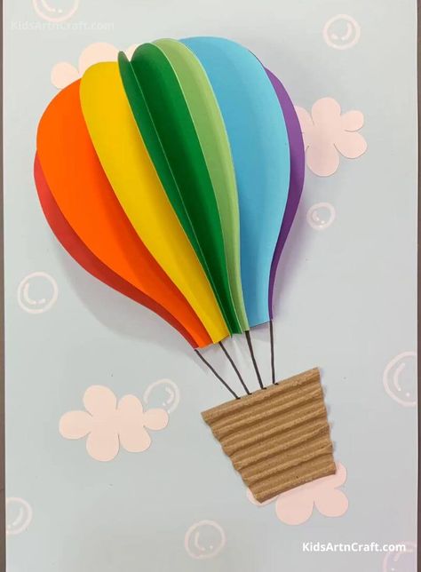 DIY How to Make Paper Air Balloon – Art and Craft for Kids - Kids Art & Craft Easy Construction Paper Crafts, Paper Art And Craft, Construction Paper Crafts, Hand Crafts For Kids, Seni Dan Kraf, Rainbow Crafts, Diy Crafts For Kids Easy, Origami Crafts Diy, Paper Art Craft