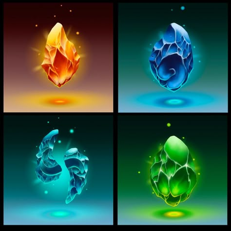 ArtStation - 4 Elemental Crystals Icons, Seo EagleSage Magical Crystal Art, 4 Elements Art, Elemental Crystals, Elements Drawing, Crystal Drawing, Elemental Magic, Element Symbols, Magic Stones, Magic Symbols