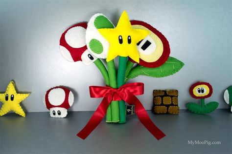 Gamer Wedding Ideas, Gamers Wedding, Super Mario Wedding, Nintendo Wedding, Mario Flower, Nintendo Crafts, Gaming Wedding, Mario Decor, Acnh Diy