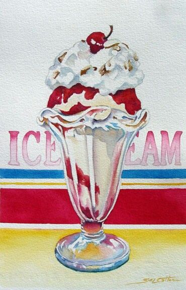 Sundae Themes To Draw, List Of Themes, Ice Cream Painting, Ice Cream Illustration, Ice Cream Sundaes, Ice Cream Art, Watercolor Food, Food Painting, Ice Cream Sundae