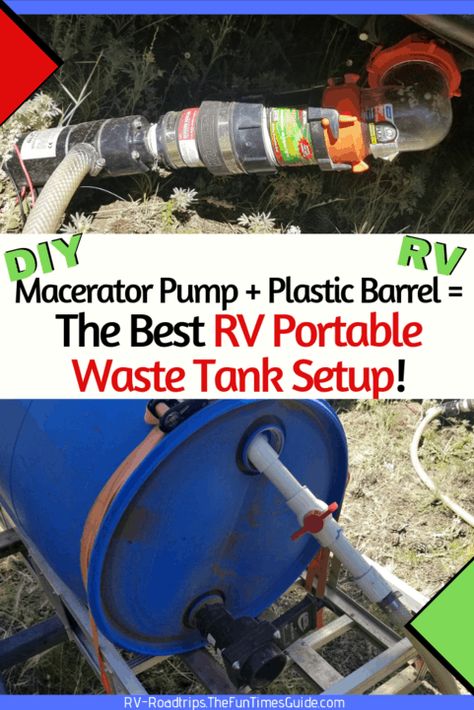 How to use a portable waste tank and a macerator pump to empty your RV holding tanks without breaking down camp + The quickest way to find RV dump stations. #rvliving #rvlivingfulltime #rvblackwatertank Road Trip Necessities, Camping Diy Projects, Camping Gear Diy, Waste Tanks, Camping Hacks Diy, Micro Camper, Diy Rv, Waste Container, Diy Camping