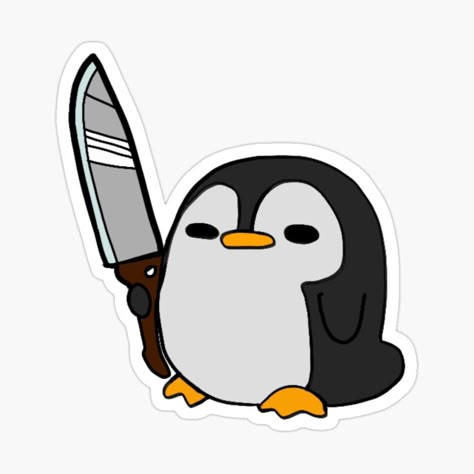 Penguin Holding Knife, Penguin With A Knife, Stiker Aestetic, Simple Unique Tattoos, Holding Knife, Pretty Stickers, Penguin Sticker, Weird Stickers, Penguin Drawing