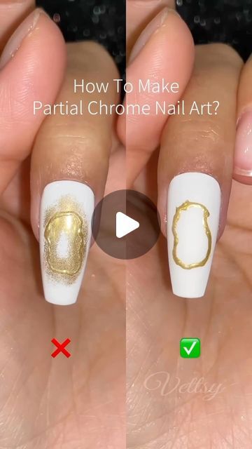 Gold Nail Chrome, Step By Step Nail Art Designs, How To Do Chrome Nails With Gel, Easy Chrome Nail Art, Gold Rim Nails, Witchy Nails Tutorial, Chrome Gel Nails Designs, Practice Hand Nail Ideas, Chrome Nails Step By Step