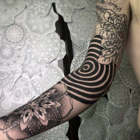 Dots to Lines Tattoos - Album on Imgur Dots To Lines, Geometric Tattoo Sleeve Designs, Spiral Tattoos, Girl Arm Tattoos, Work Tattoo, Facial Tattoos, Japanese Tattoo Art, Black Work, Tattoo Sleeve Designs