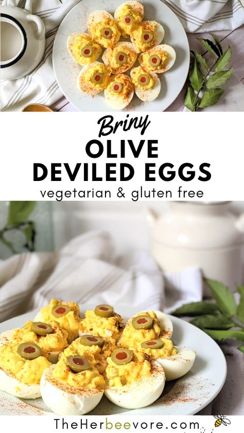 These Deviled Eggs with Olives are a quick and tasty appetizer for a cookout, potluck, or holiday- a briny tasty side dish everyone will love!  These green olive deviled eggs are a fun and simple appetizer that is always a crowd-pleaser at our parties. Vegetarian, gluten free, high in protein, and SO good! Devilled Eggs Recipe Best, Simple Appetizer, Devilled Eggs, Best Deviled Eggs, Deviled Eggs Easy, Gluten Free Appetizers, Olive Recipes, Quick And Easy Appetizers, Deviled Eggs Recipe