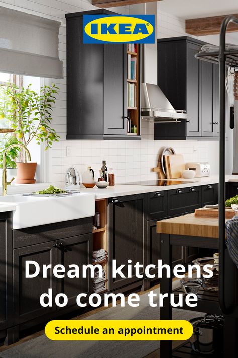 Modern & Modular Kitchen Designs ~ Trending & Latest Modular Kitchen Ideas ~ Home Decorating Ideas Lerhyttan Kitchen, Black Ikea Kitchen, Kitchen Cabinets And Flooring, Open Kitchen Cabinets, Ikea Black, Trendy Kitchen Colors, Kitchen Ikea, Order Kitchen, Kitchen Tools Design