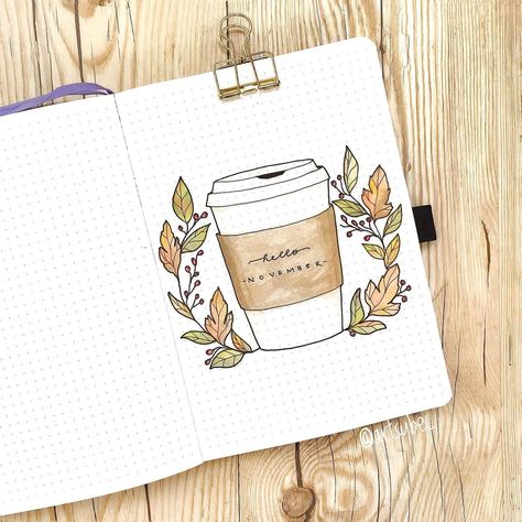 Rebecca on Instagram: “All the fall things ✌️🍁☕️. #bulletjournal #bulletjournaling #bulletjournallove #bulletjournalcollections #bulletjournalcommunity…” November Journal Ideas, Holiday Bullet Journal, Beautiful Cover Page, Bujo Autumn, November Journal, Journal Everyday, Dot Drawing, Journal November, Ballet Journal