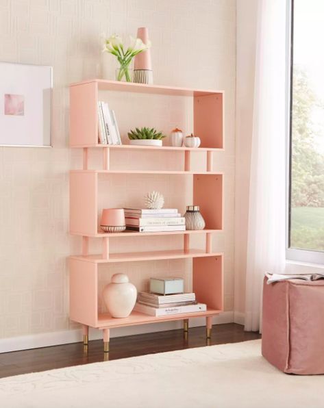 A pink bookcase for your books, magazines, and journals. With three roomy shelves and a mod-inspired design, this piece of furniture will score you tons of compliments and make your living room look lively. Pink Shelf, Cool Bookshelves, Modern Bookshelf, Etagere Bookcase, Furniture Outlet Stores, Simple Living, My New Room, New Room, Ideal Home