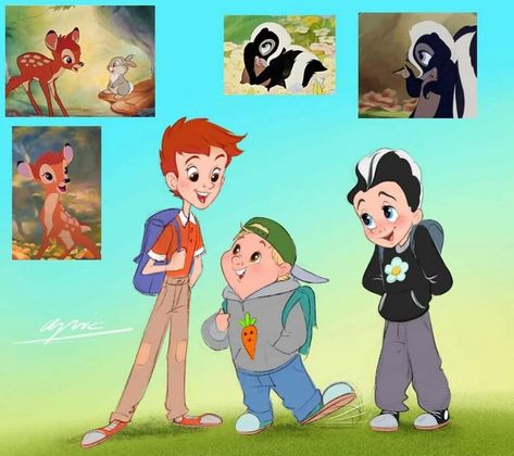 Disney Animals As Humans, Thumper Disney, Disney Characters As Humans, Animals As Humans, Humanized Disney, Cartoon Characters As Humans, Characters As Humans, Modern Disney Characters, Phineas Y Ferb