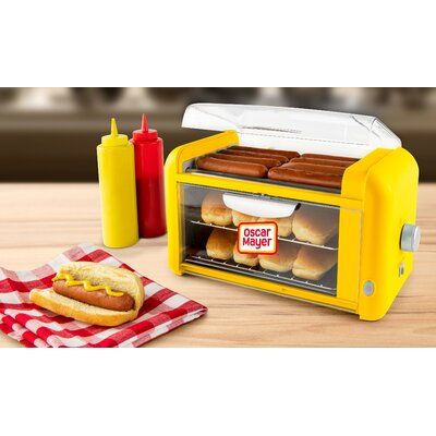 Make delicious hot dogs every time with this 2-in-1 hot dog roller and bun toaster from Oscar Mayer! Grill up to 8 hot dogs and warm 8 buns at once. This item features 5 stainless steel rollers and 2 cooking racks for buns, toppings, and more! Cook to perfection using the toasting timer and see-through doors for visible cooking progress. Its compact size is perfect for dorms, camping, picnics, and more! | Nostalgia Oscar Mayer Hot Dog Roller Grill w / Cover Stainless Steel in Gray, Size 8.86 H x Oven Hot Dogs, Hot Dog Roller, Turkey Dogs, Oscar Mayer, Pre Cooked Chicken, Chicken For Dogs, Veggie Dogs, Gadgets Kitchen Cooking, Stainless Steel Grill