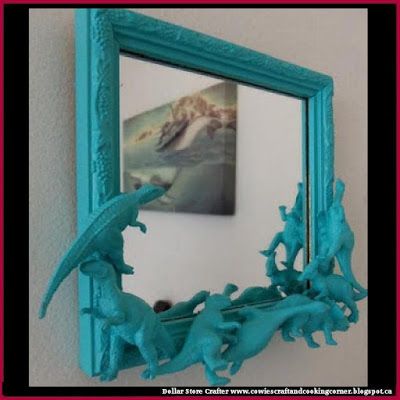 Dollar Store Crafter: Dinosaur Mirror ~ Dont Buy It DIY It Dinosaur Boys Room, Dinosaur Bedroom, Dinosaur Room, Boy’s Room, Big Boy Room, Bleu Turquoise, Boy's Bedroom, Kids' Room, Boy Room