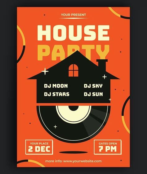 House Party Flyer Template AI, EPS House Party Poster, House Party Flyer, Party Graphic, House Poster, Chicago House, Party Flyer Template, Graphic Design Images, Music Flyer, Club Poster