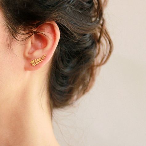 Climbers Earrings, Silver And Gold Earrings, Leaf Ear Cuffs, Fancy Jewelry Necklace, Jewelry Christmas Tree, Ear Climbers Earrings, Fern Leaf, Ear Climber, Gold Rings Fashion