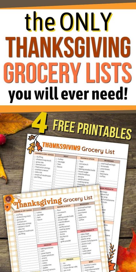 Need a free printable Thanksgiving grocery list to help plan for the big meal? Use these Thanksgiving shopping list templates so you don't forget anything for Thanksgiving dinner! Download all 4 free Thanksgiving grocery list templates now... no email sign up needed! Thanksgiving Dinner Checklist Food, Thanksgiving Dinner Grocery List, Grocery List For Thanksgiving Dinner, Thanksgiving Grocery List Printable, Thanksgiving Grocery List Free Printable, Thanksgiving Checklist Free Printable, Thanksgiving Dinner List Food, Party Food List Template, Thanksgiving Meal List