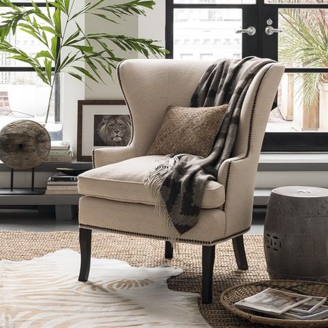 Wing Chair Upholstery, Grey Chair Bedroom, Luxury Chairs, Chair Upholstery, Wing Chair, Williams Sonoma, Front Room, Occasional Chairs, Wingback Chair