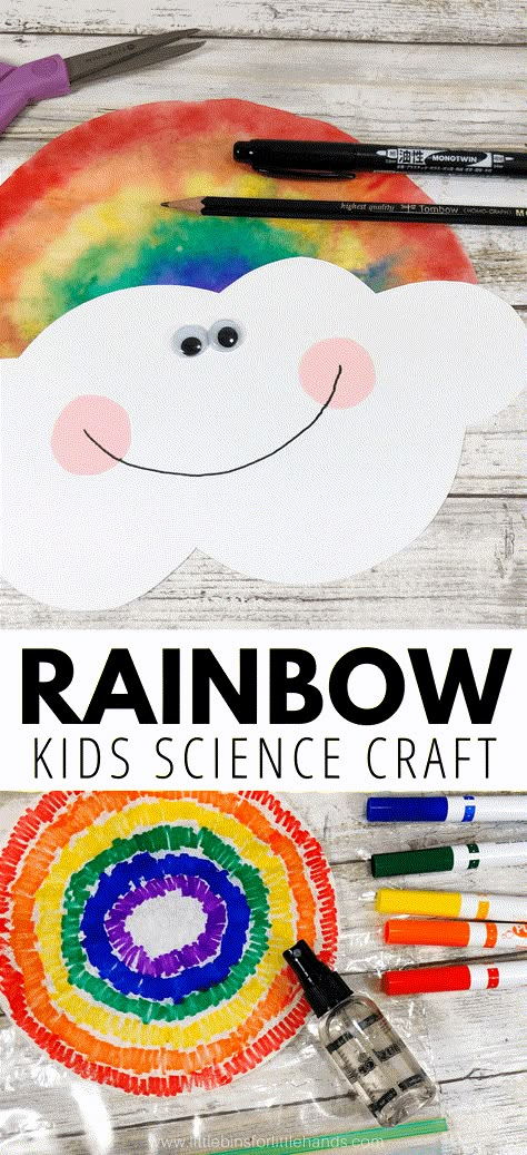 Coffee Filter Rainbow Craft | Little Bins for Little Hands Rainbow Crafts Preschool, Preschool Weather, Steam Activity, School Age Activities, Rainbow Activities, Rainbow Craft, Weather Theme, Coffee Filter Crafts, Simple Science