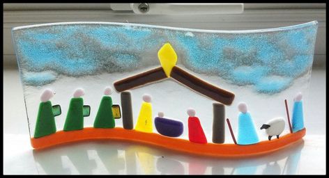 Christian Murals, Fused Glass Nativity, Mistletoe And Wine, Shopping For Christmas, Christian Ornaments, Glass Fusion Ideas, Making Candles, Candle Making Business, Wine Bottle Candles