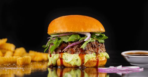 Asian Burger - Wasabi Burger Recipe | Perdue Farms Asian Burger Recipe, Asian Bbq Sauce, Burger Party, Restaurants In London, Best Burgers, Smash Burger, Asian Flavors, London Restaurants, Grass Fed Beef