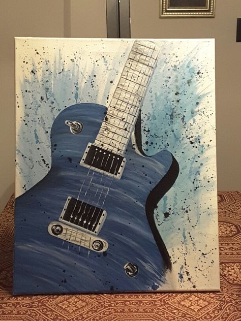 16 x 20 Acrylic painting.  Watercolor background.  Gloss varnish.  100.00 plus shipping Available as of  2/1/16 . Facebook me: Amandas FinaltouchArts Maine. Music Painting Canvas, Guitar Art Painting, Painting Guitar, Music Background, Guitar Painting, Music Painting, Painting Canvases, Canvas Painting Designs, Musical Art