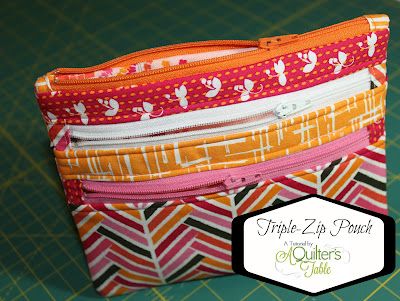 A Quilter's Table: Triple-Zip Pouch Tutorial, 3 sections.  Everyone can use a pouch! Zip Pouch Tutorial, Pochette Diy, Pouch Sewing, Zipper Pouch Tutorial, Pouch Tutorial, Sewing Purses, Bags Tutorial, Purse Patterns, Patchwork Quilt