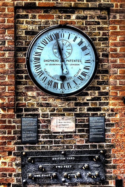 The Shepherd Gate 24-Hour Clock - Greenwich, London, England. The first to show Greenwich Mean Time to the public. Greenwich Observatory, Greenwich London, National Maritime Museum, Clock Faces, London Living, Father Time, Royal Park, Kingdom Of Great Britain, London Tours