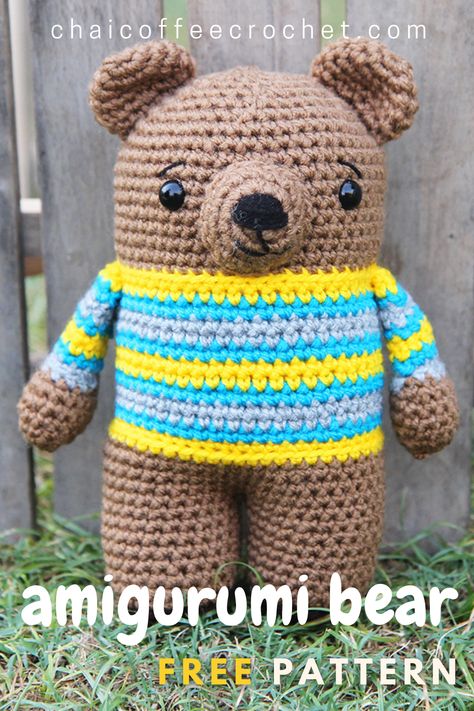 Crochet Stuffed Animals Easy Free, Easy Bear Crochet Pattern Free, Amigurumi Teddy Bear Free Pattern, Easy Bear Amigurumi Free Pattern, Free Crochet Animals, Free Bear Amigurumi Pattern, Crochet Bear Pattern Free, Happy Bears Free Crochet Pattern, Amigurumi Bear Free Pattern