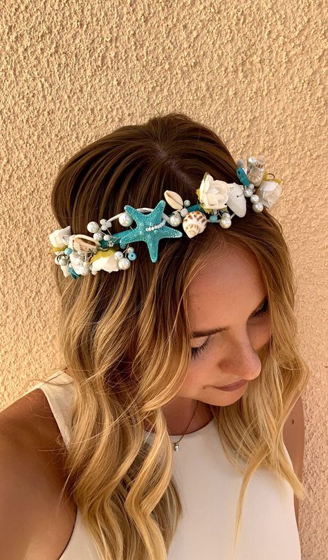 Beach Bridal Tiara,Wedding Shell Headpiece,Pearl Starfish Crown,Wedding Accessories,Mermaid Hair,Flower girl tiara,Shell crown by CyShellBridal on Etsy Shell Headpiece, Blue Wedding Colour Theme, Seashell Headpiece, Starfish Headpiece, Seashell Tiara, Shell Crown, Beach Wedding Hair Accessories, Beach Wedding Accessories, Flower Girl Tiara