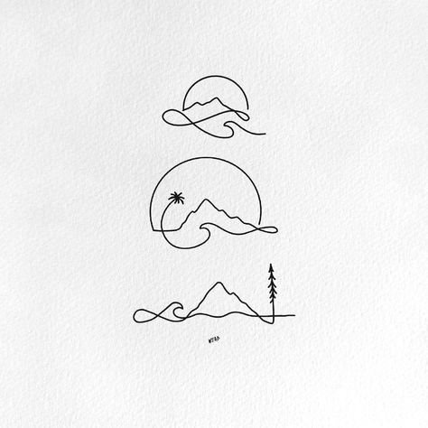 Drew Graves | Some simple single line tattoos. . . . . . If you would like to use any of my designs for a tattoo, please support my work and purchase a… | Instagram Wave Line Tattoo, Oregon Tattoo Ideas, Tattoo Certificate, Blackline Tattoo, Fineliner Illustration, Wanderlust Tattoos, New Zealand Tattoo, Single Line Tattoo, Asian Aesthetic