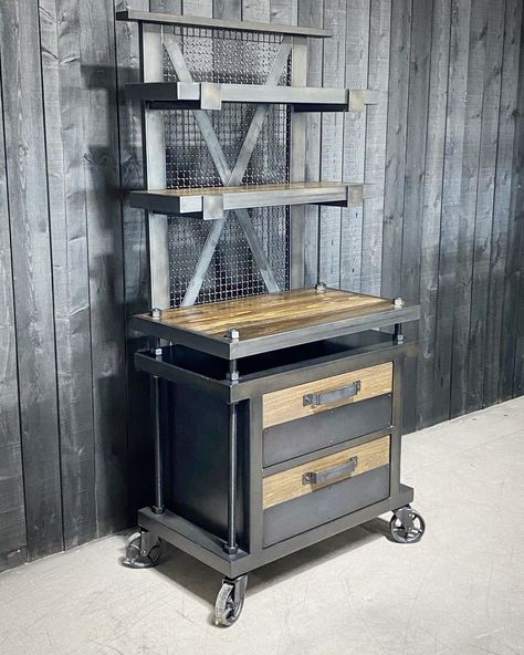 Wood Office Desk, Office Desk Storage, Wood Cleaner, Steel Shelving, Houses Plans, Wood Drawer, Metal Furniture Design, Rolling Storage, Work Gear