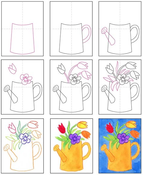 Ako Kresliť, Draw A Flower, How To Draw Flowers, Spring Drawing, Classe D'art, Spring Art Projects, Draw Flowers, Elementary Art Projects, Homeschool Art