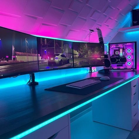 Is this the perfect gaming room? details below 👇 [via @roningamingx] What an incredible white themed gaming room! He has both a PC setup… | Instagram Cool Gaming Setups, Console Setup, Setups Gaming, Best Pc Setup, Mens Room Decor, Best Gaming Setup, Keyboard Gaming, Computer Gaming Room, Home Studio Setup