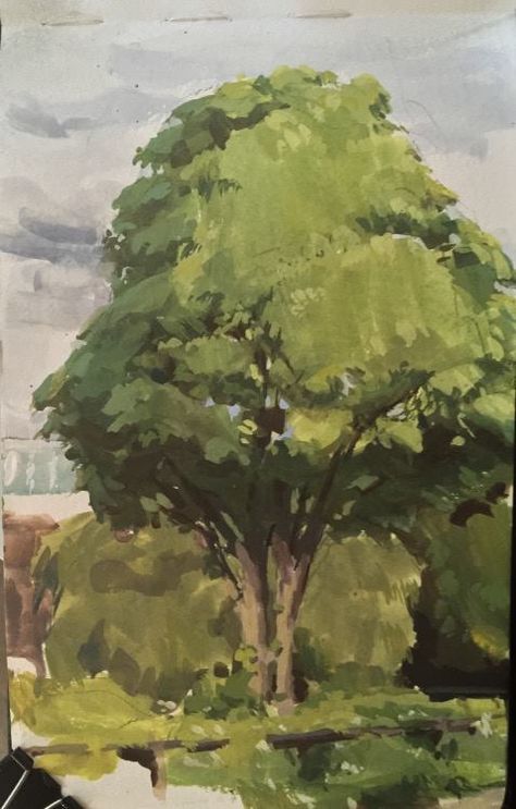 Tree in Gouache by eeliskyttanen How To Paint Trees Gouache, Academic Pictures, Gouache Tree, Background Reference, Sycamore Tree, Gouache Art, Character Reference, Tree Drawing, Landscape Trees