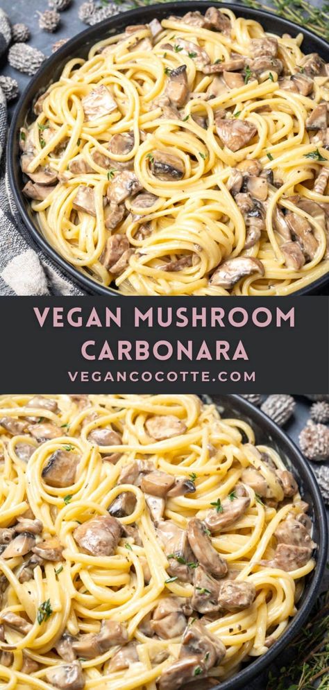 Vegan Mushroom Carbonara Vegan Carbonara Pasta, Vegan Pastas, Tagliatelle Carbonara, Vegan Carbonara, Mushroom Carbonara, Vegan Pasta Dish, Vegan Mushroom, Vegan Pasta Recipes, Vegan Italian