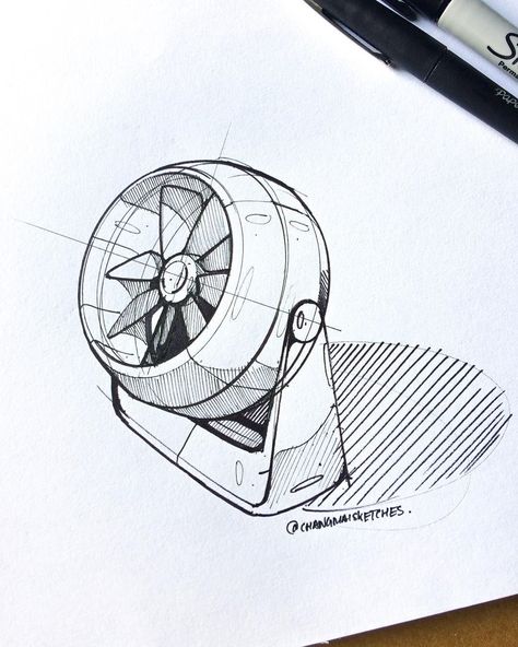 Fan Sketch, Pencil Drawing Ideas, Furniture Design Sketches, Object Drawing, Industrial Design Sketch, Perspective Art, Portable Fan, Sketch Inspiration, Technical Drawing