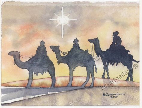 Nativity Painting, The Three Wise Men, Christmas Card Inspiration, Christmas Card Art, Nativity Crafts, Watercolor Greeting Cards, Watercolor Christmas Cards, Three Wise Men, Paint Cards