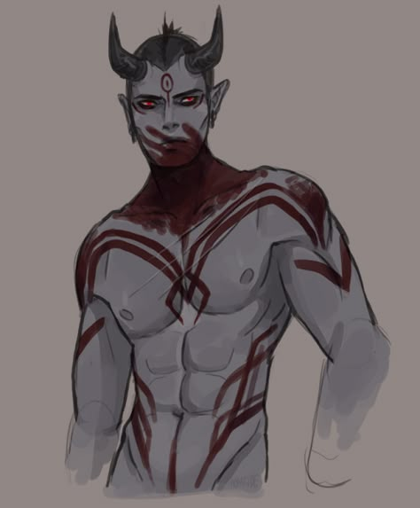 zimbabwe Fantasy Skin Markings, Skin Markings Drawing, Demon Oc Male Horns, Incubus Design, Tiefling Barbarian Male, Markings On Skin, Markings On Skin Drawing, Demon Markings, Demon Male Character Design