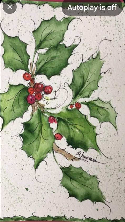 Watercolor Christmas Cards Diy, Watercolor Christmas Card, Painted Christmas Cards, Learn Watercolor Painting, Christmas Card Art, Diy Watercolor Painting, Watercolor Christmas Cards, Holly Leaves, Christmas Card Crafts