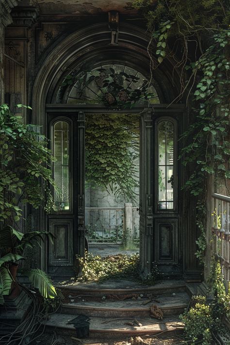 Spring Wallpaper Desktop, Dark Bookcase, Dark Conservatory, Green Aesthetic Widgets, Mist Aesthetic, Overgrown Ruins, Architectural Wallpaper, Ethereal Green, Forestcore Aesthetic