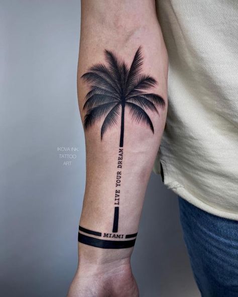 Palm Tree Tattoos, Tattoos Arm Mann, Tree Tattoo Men, Tropical Tattoo, Ankle Bracelet Tattoo, Simple Tattoos For Guys, Tree Tattoos, Forearm Band Tattoos, Palm Tattoos