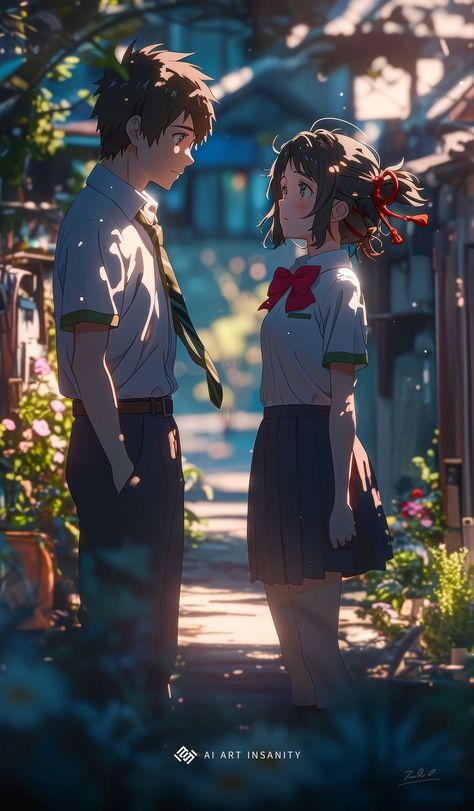 Anime Movie Wallpaper, Cool Animated Wallpaper, Love Anime Wallpaper, Couple Wallpaper Anime, Anime Couple Drawing, Your Name Art, In Love Anime, Your Name Wallpaper, Anime Dance