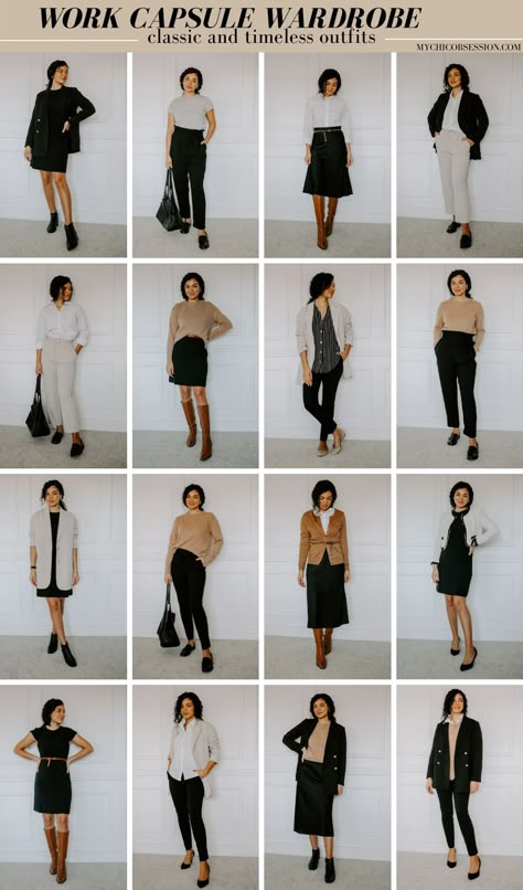 Basics Work Wardrobe, Chic Work Capsule Wardrobe, Where To Work Outfits, Women Work Capsule Wardrobe, Basic Work Capsule Wardrobe, Workwear Basics Women, Elegant Style Capsule Wardrobe, Work Outfit Basics, Basics Work Outfit