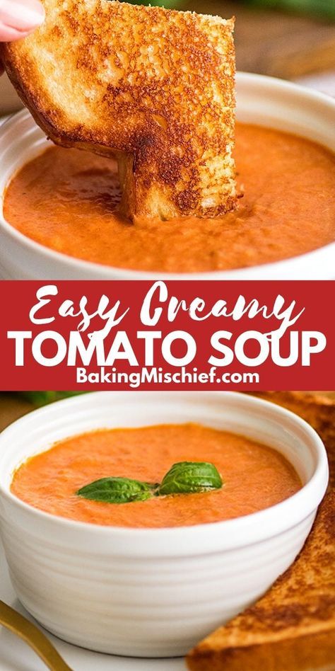 Tomato Soup With Tomato Puree, Pureed Tomato Recipes, Healthy Creamy Tomato Soup, Tomato Soup With Tomato Sauce, Tomato Soup For Two, Honey Sesame Tofu, Easy Creamy Tomato Soup, Chili Sweet Potato, Basil Tomato Soup